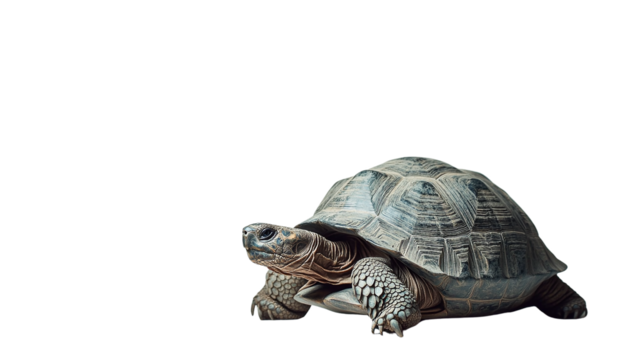 Galapagos tortoise profile view dark setting isolated on transparent PNG