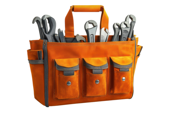 Orange tool bag with tools