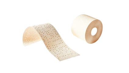 Beige perforated roll and unrolled section isolated on transparent PNG