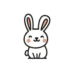 Cheerful white rabbit with pink cheeks for children's books and coloring books