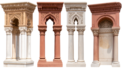 ornate decorations using materials like red sandstone and white marble isolated on transparent background PNG