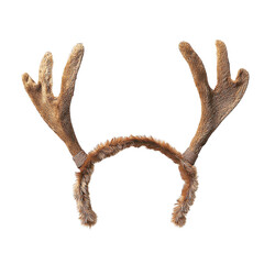 Brown furry reindeer antler headband holiday accessory isolated on transparent PNG