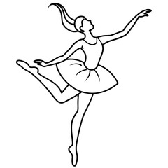 Elegant Ballerina in Dance Pose - Line Art