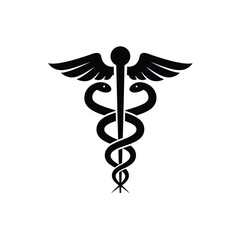 Black and white Caduceus symbol representing medicine and healthcare professions