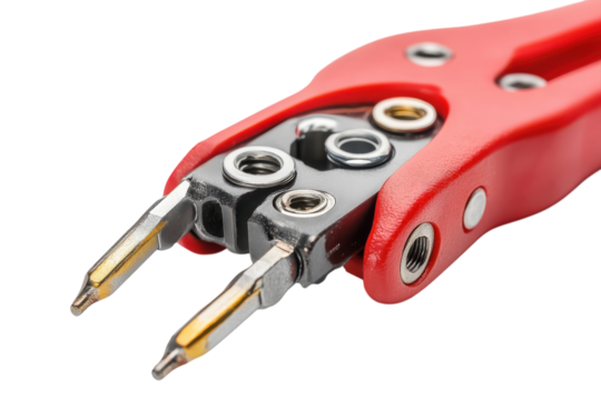 Red snap ring pliers close up