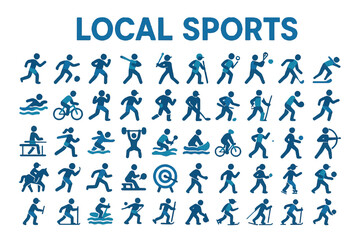 Fototapeta premium Various sports icons for physical activities, including popular and local sports with athletes, equipment, and competition icon set
