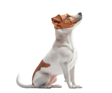 Adorable jack russell terrier puppy sitting attentively isolated on transparent PNG