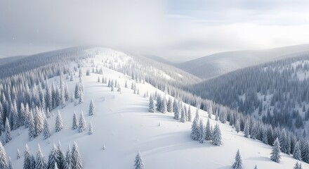 Snowy Mountain Covered with Tree