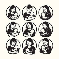 Set of mother and child silhouette icon