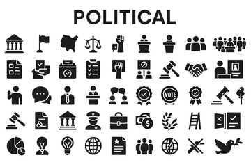 political system icons, election symbols, law, voting, democracy, justice, protest, politician, government, political symbols icon set