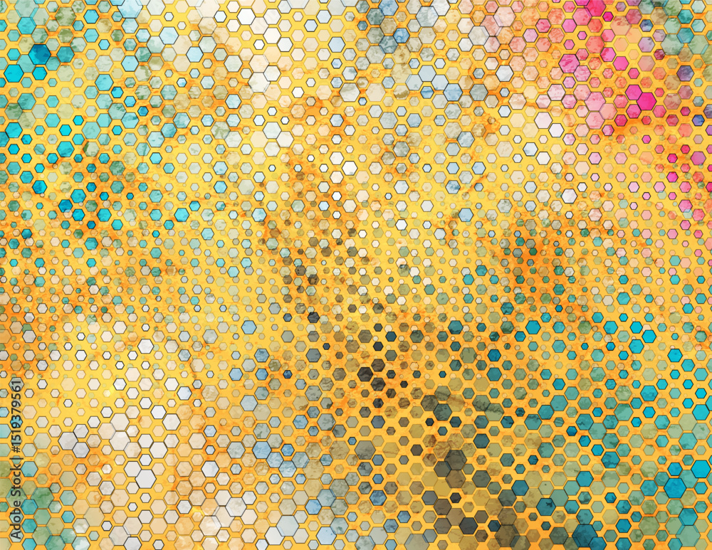 Leinwandbilder colorful grunge texture background with hexagonal abstract pattern. retro geometric tech vector desi