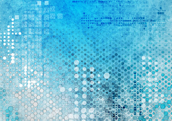 Blue grunge texture wall with geometric pattern abstract background. Retro tech vector design