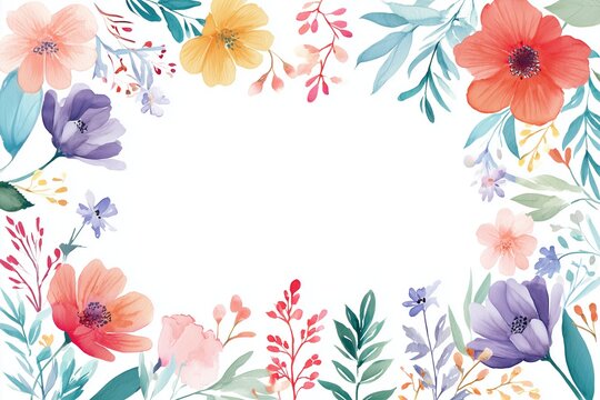 Vibrant flowers create a beautiful border on white background with copy space, perfect for invitations or personalized crafts
