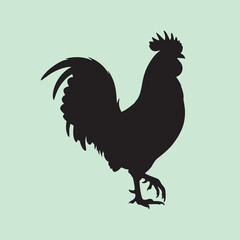 vector silhouette of a rooster on a green background