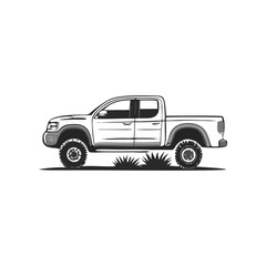 White Pickup Truck Illustration Vehicle Silhouette Symbol Icon Side View Graphic