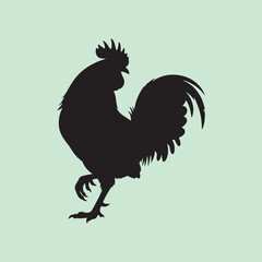 vector silhouette of a rooster on a green background