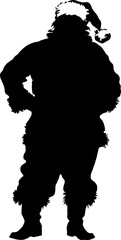 Black silhouette of Santa Claus wearing a traditional hat and fur-trimmed suit on transparent background. Christmas holiday festive concept