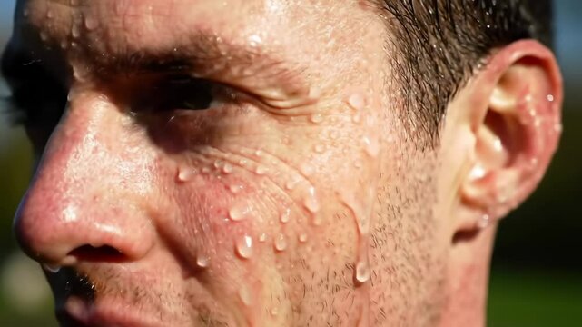 Closeup image of sweating face