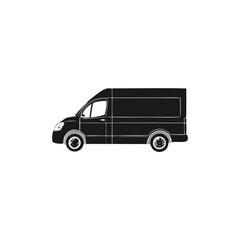 Black Cargo Van Side View Vehicle Silhouette Symbol Icon Simple Vector Illustration