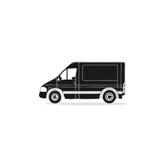 Black Cargo Van Vehicle Silhouette Symbol Icon Simple Side View Illustration