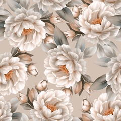 Floral Seamless Pattern with White Peonies