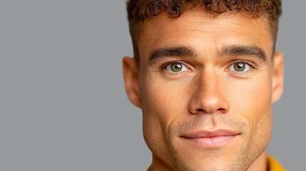 Naklejka premium Engaging portrait of a young man with captivating eyes and friendly expression