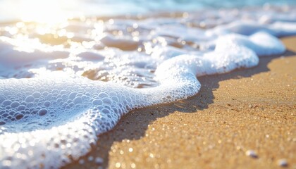 Close Up Foamy Waves On Sandy Beach