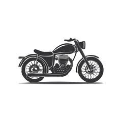 Classic Motorcycle Illustration Vehicle Silhouette Symbol Icon Vintage Bike Design, Monochrome, Side View