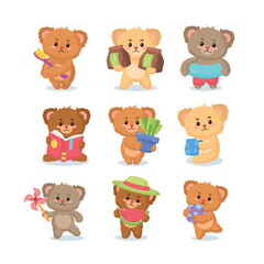 Cute Cartoon Bears Engaged in Fun Activities and Everyday Tasks Illustration Collection