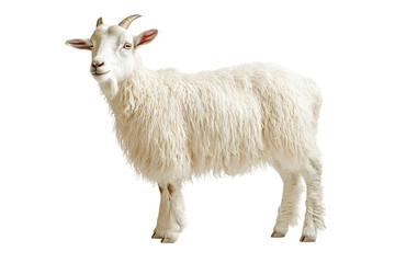 Obraz premium Fluffy white goat full body studio shot isolated on transparent PNG