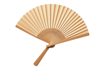 Bamboo hand fan with sturdy wooden handle isolated on white background