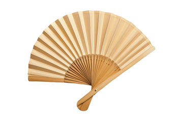Traditional Bamboo Fan with Wood Handle White Background