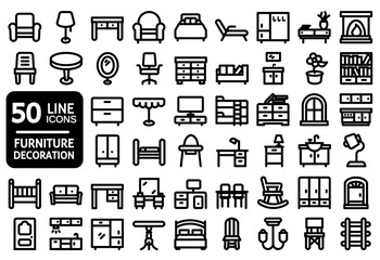 set of furniture and home decoration line icons 
