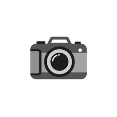 Simple Gray Camera Icon on White Background for Photography and Design