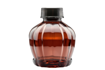 Brown syrup bottle with a black cap isolated liquid dose container medicine cough medication on transparent background