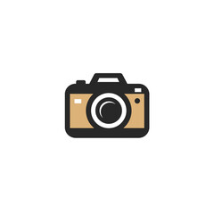 Minimalist Camera Icon with Tan and Black Color Scheme on White Background