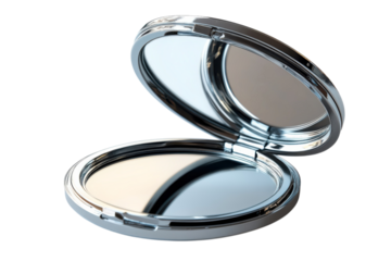 Chrome Compact Mirror Reflects Elegance Makeup Essential Beauty Accessory Pocket Mirror Shiny on transparent background