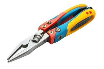 Colorful Pliers Tool Close Up Precision Grip Versatile Repair Equipment Wire Cutting DIY on transparent background
