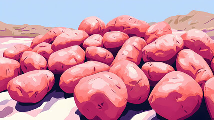 Pile Of Pink Potatoes In Pixel Art Style