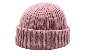 Pink Winter Knitted Hat on Black Background Fashionable Women s Beanie Headwear Woolen Cap on transparent background