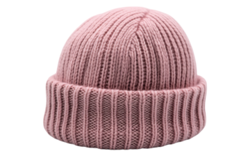 Pink Winter Knitted Hat on Black Background Fashionable Women s Beanie Headwear Woolen Cap on transparent background