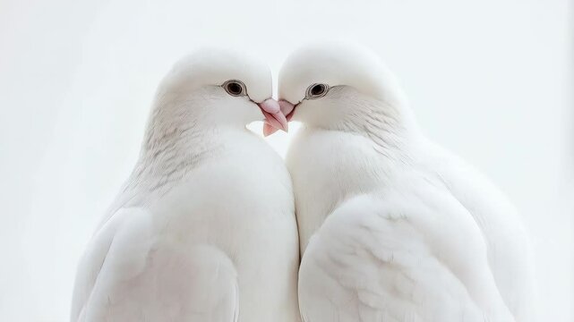 A pair of doves embracing each other on white background 