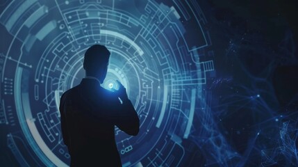Silhouette Businessman Futuristic Technology Interface Digital Innovation Network Global Businessman Modern Technology Digital World Advanced Technology Data Network Digital Business Global Network   