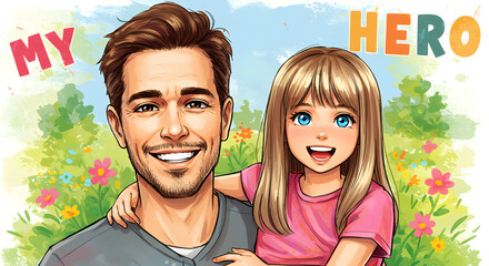 My Hero A Father's Love, Daughter's Admiration - Illustrated Portrait
