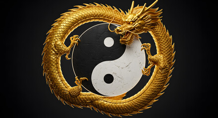 Golden Dragon Yin Yang Symbol A 3D Digital Art Piece