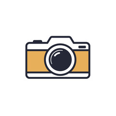 Simple Flat Design Camera Icon with Black Outline and Yellow Accents