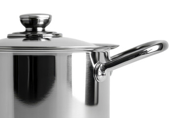 Stainless Steel Cooking Pot with Lid Kitchenware Product Photography Silver Cookware Detail on transparent background