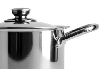 Stainless Steel Cooking Pot with Lid Kitchenware Product Photography Silver Cookware Detail on transparent background