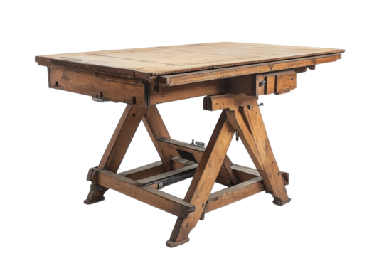 Antique Drafting Table Vintage Wood Architect Design Desk Old Wooden Blueprint Stand Craft on transparent background