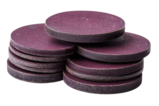 Stacked Purple Discs Abstract Arrangement Round Geometric Shapes Pile Decorative Elements on transparent background - Powered by Adobe